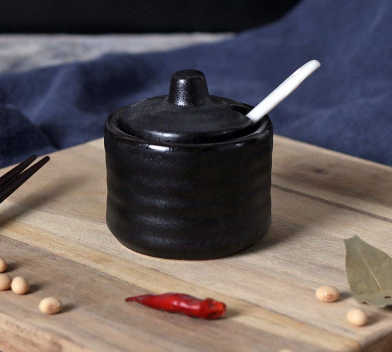 123Arts Ceramic Mini Sugar Bowl Seasoning Pot Salt Pepper Storage Jar with Lid Spoon,70ml - Image 3